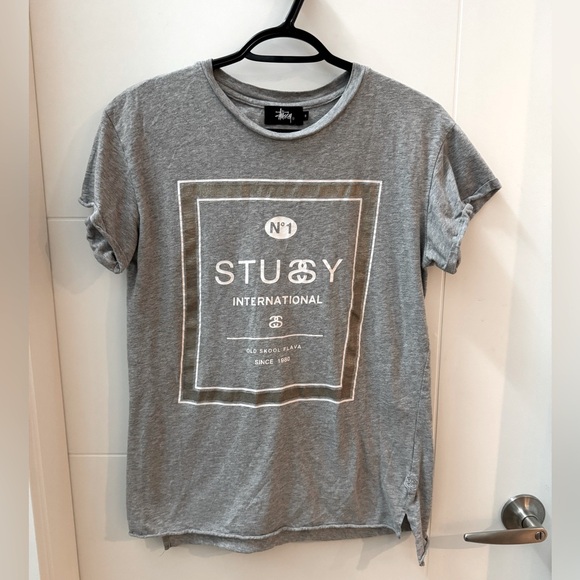 Stussy Tops - Stussy Logo Grey Old School T-shirt